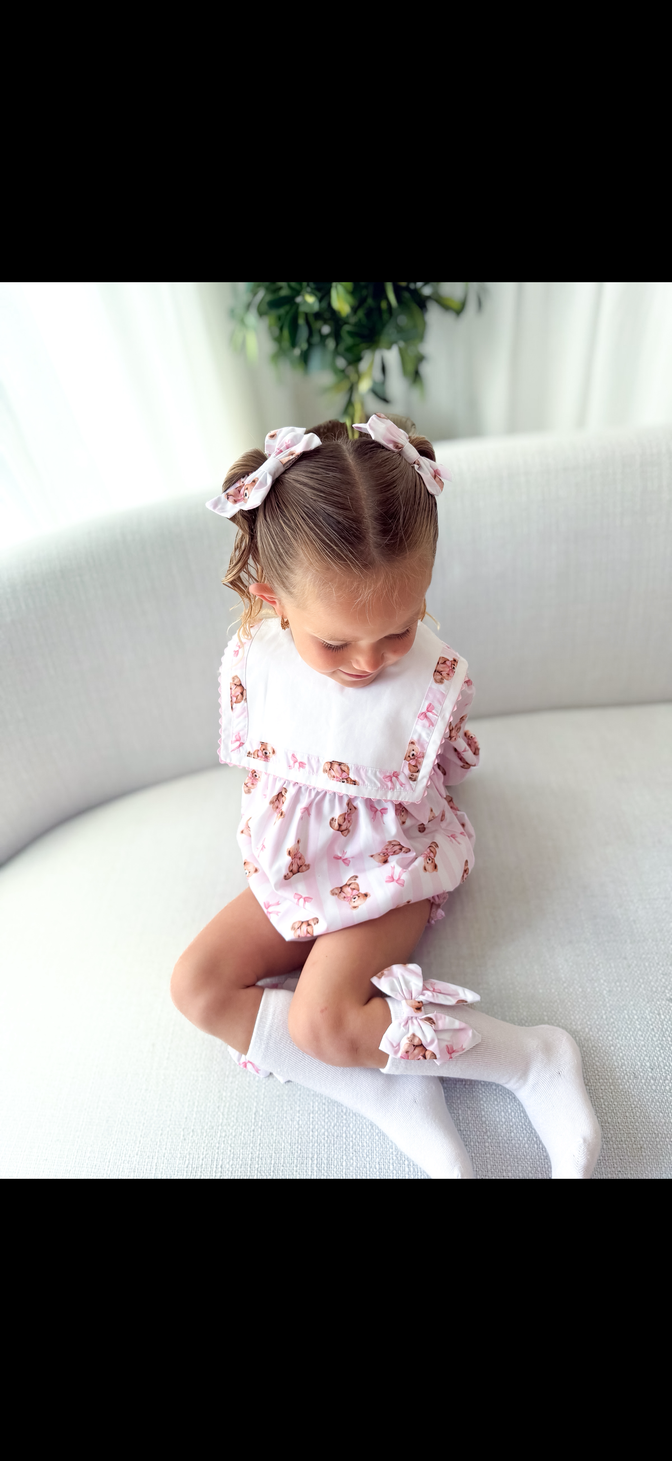 Pink teddy stripe hairbow
