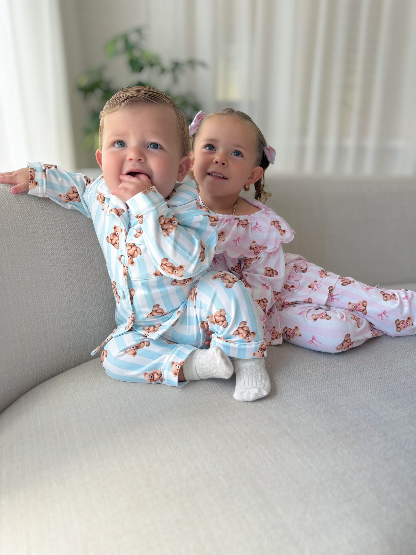 Blue teddy stripe pyjamas