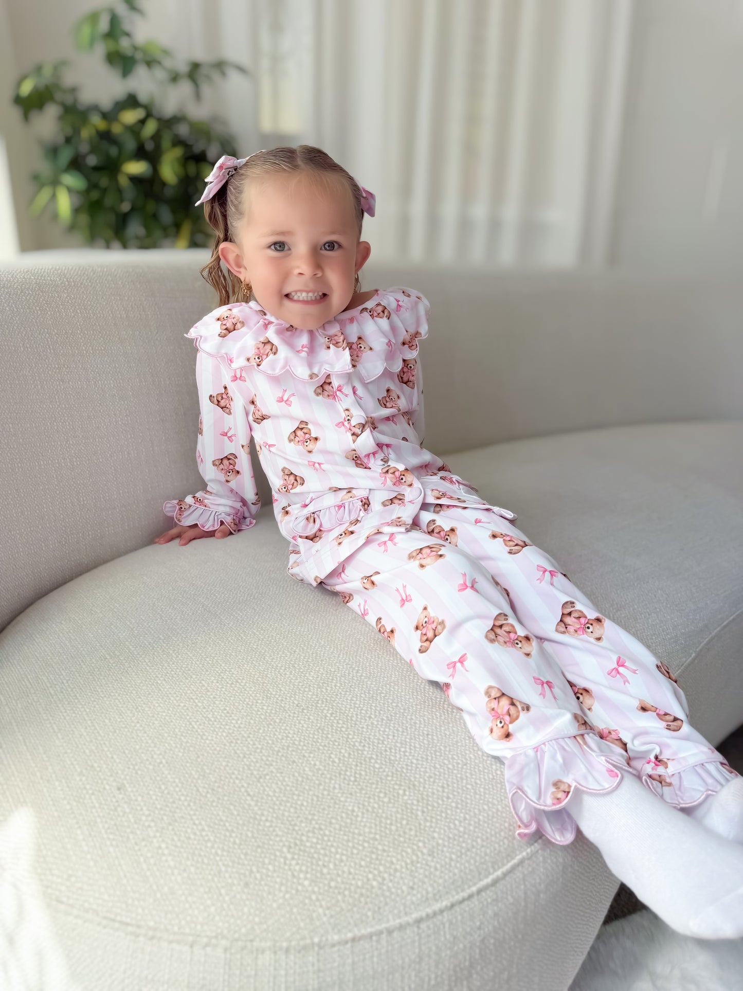 Pink teddy stripe pyjamas