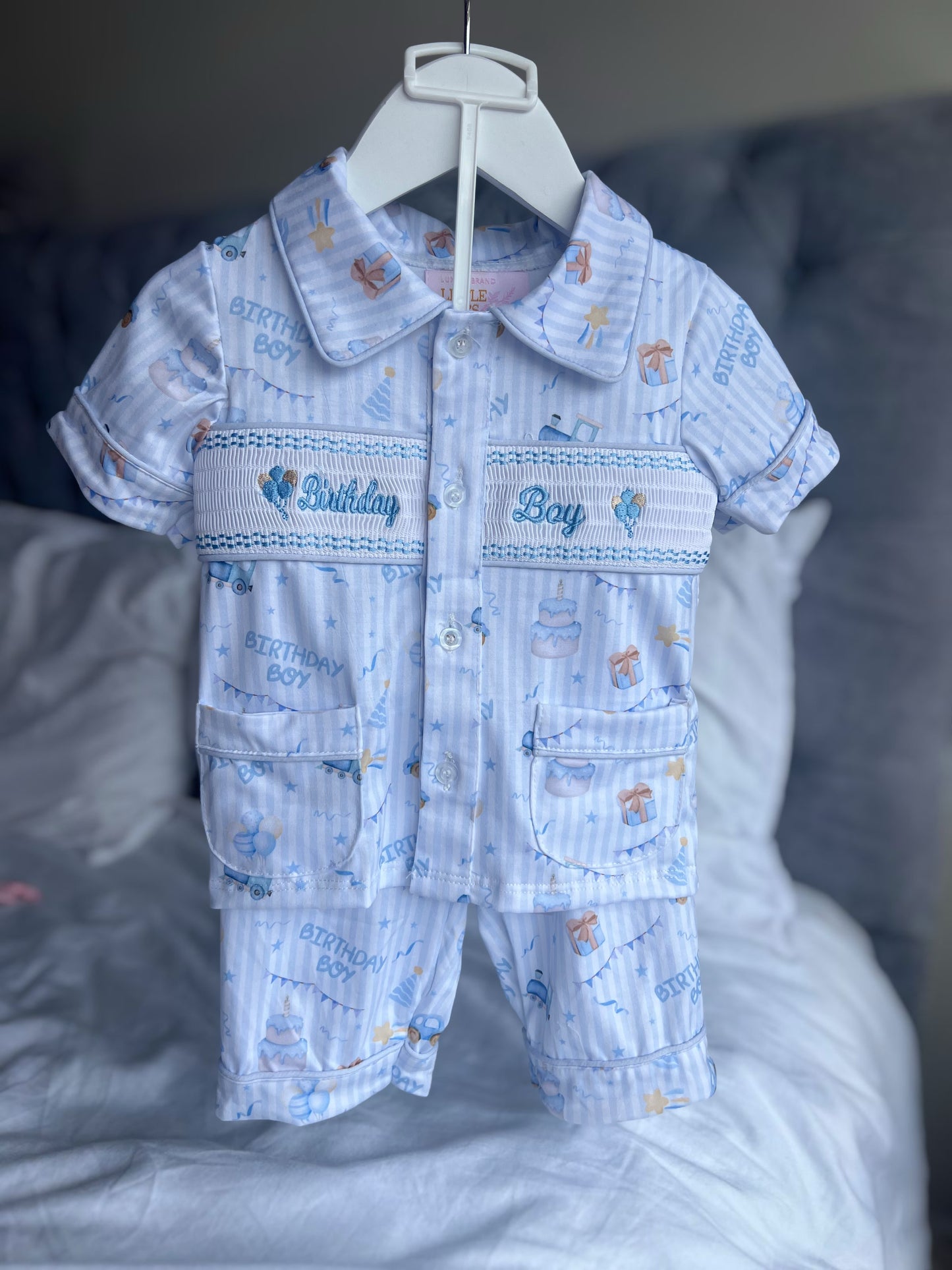 Birthday boy smocked pyjamas