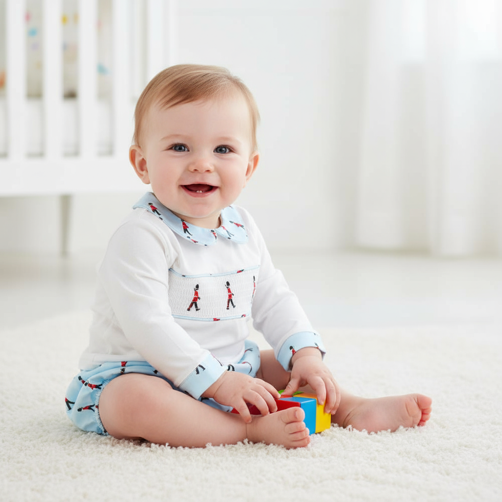 Smocked soldier jam pants outfit