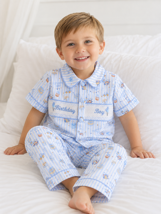 Birthday boy smocked pyjamas