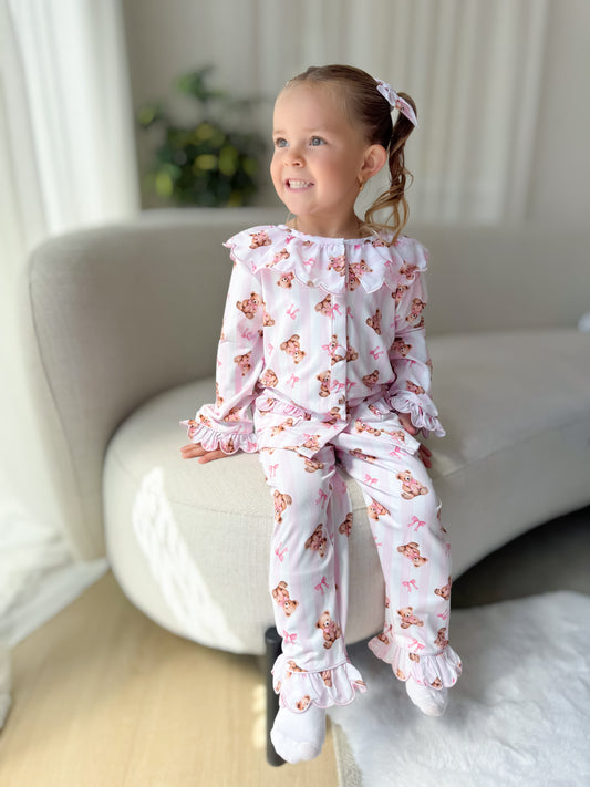 Pink teddy stripe pyjamas