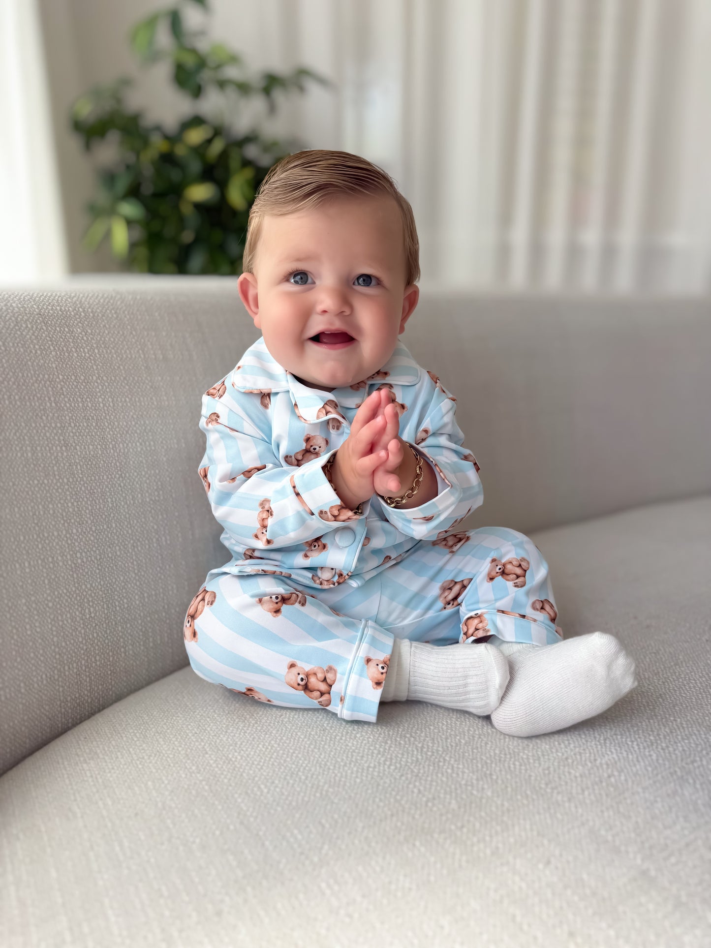 Blue teddy stripe pyjamas