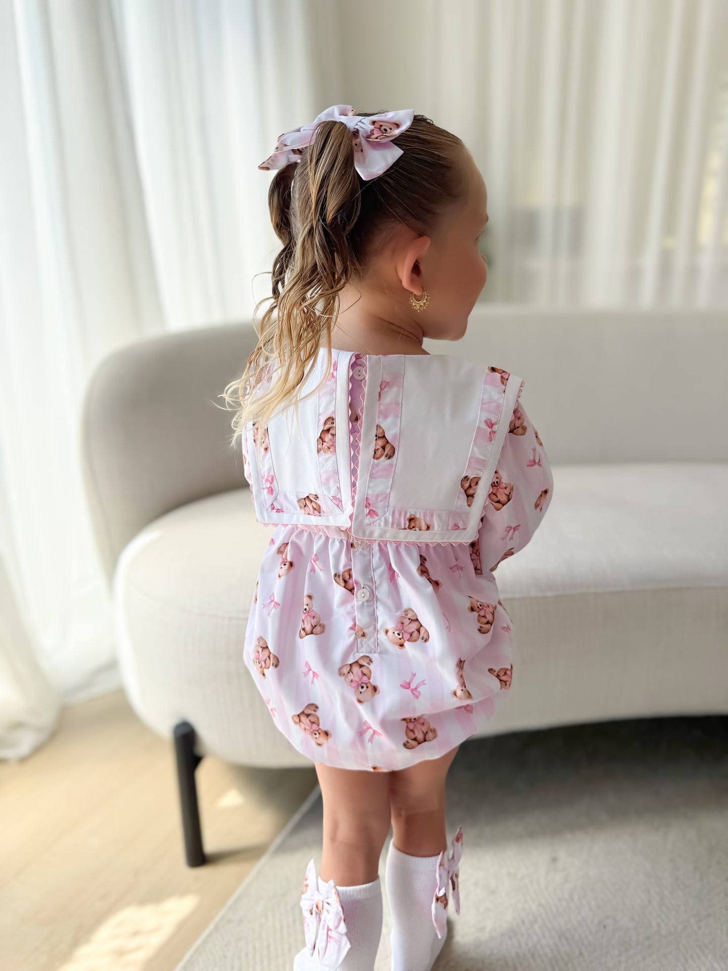 Pink teddy stripe romper