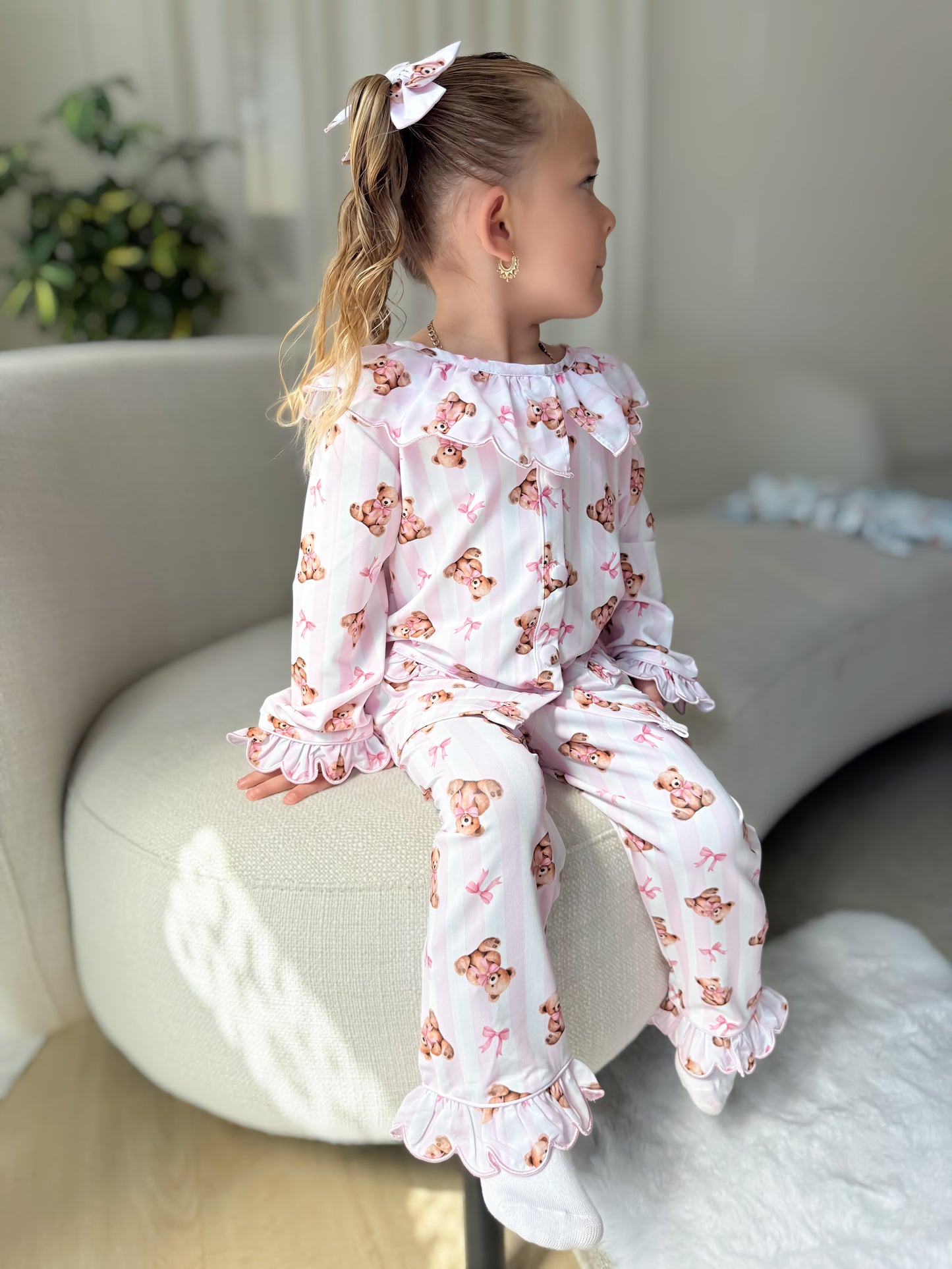 Pink teddy stripe pyjamas