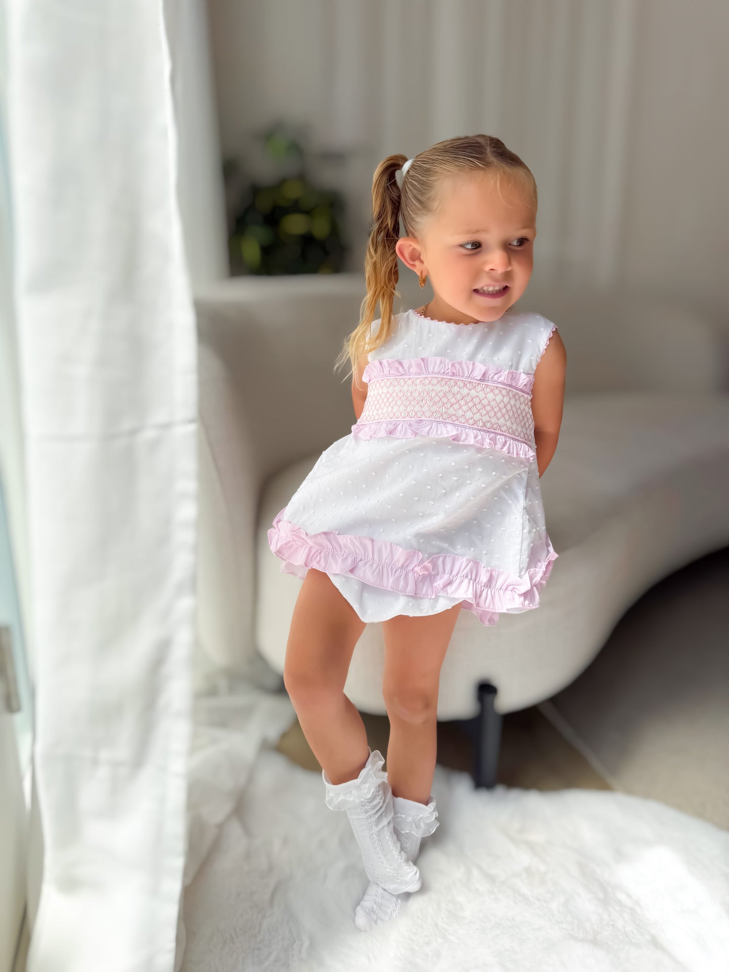 Swiss dot smocked set