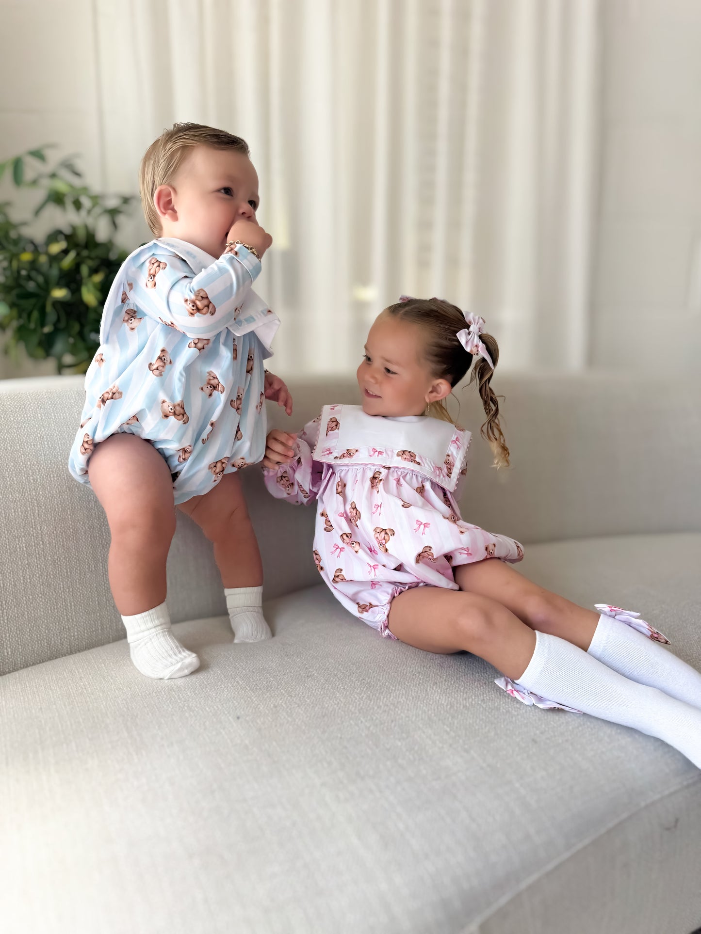 Pink teddy stripe romper