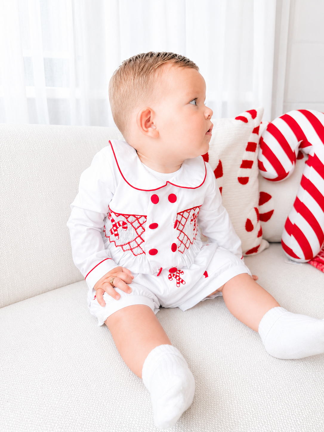 Candy cane lane boys smocked suit PRE ORDER