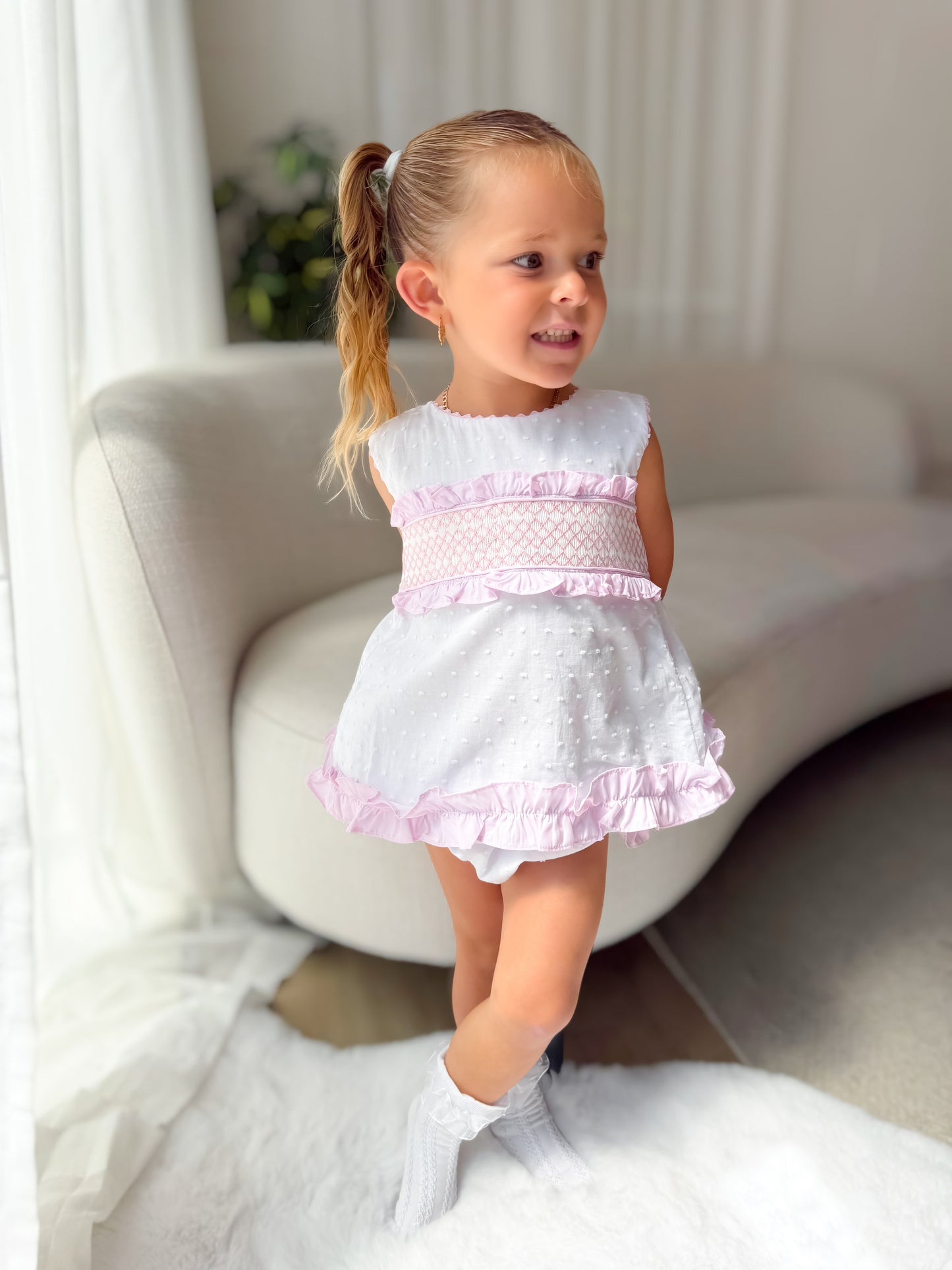 Swiss dot smocked set