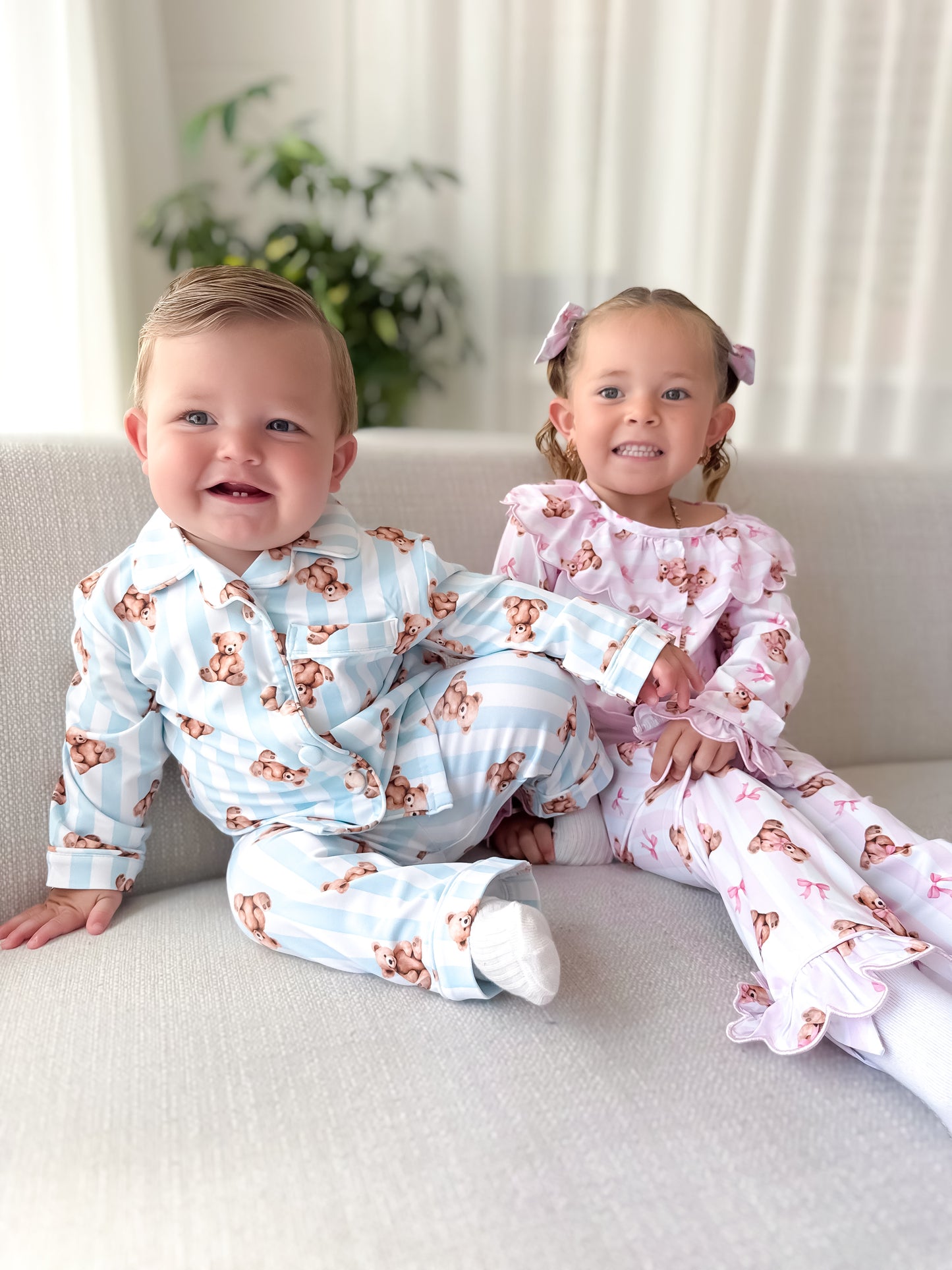Pink teddy stripe pyjamas