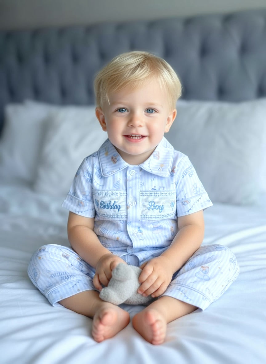Birthday boy smocked pyjamas