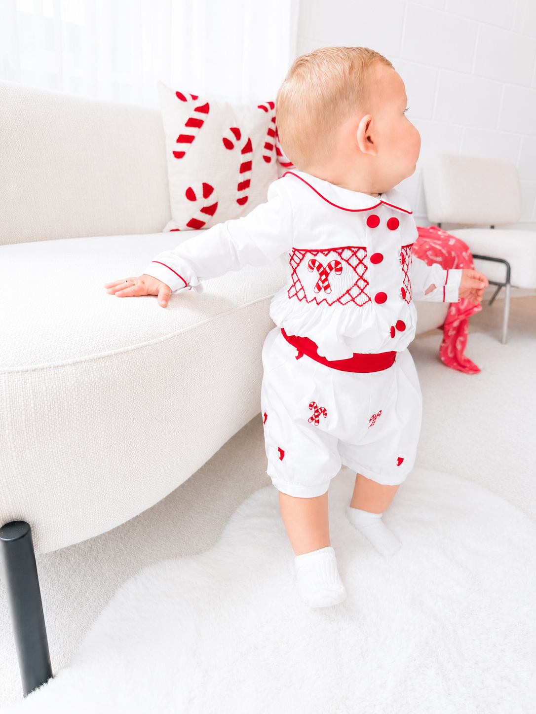 Candy cane lane boys smocked suit PRE ORDER