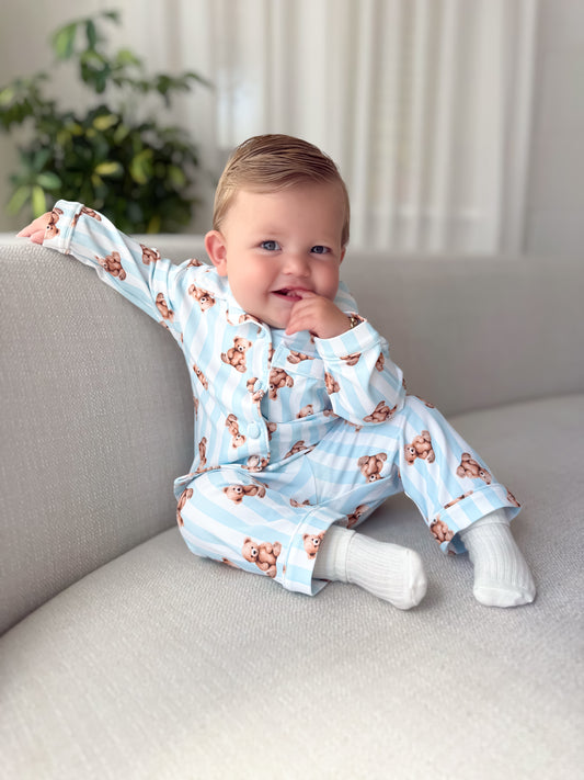 Blue teddy stripe pyjamas