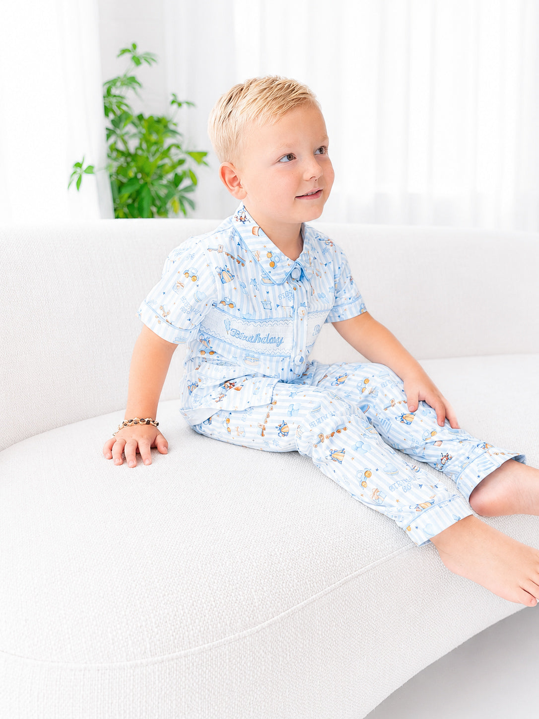 Birthday boy smocked pyjamas
