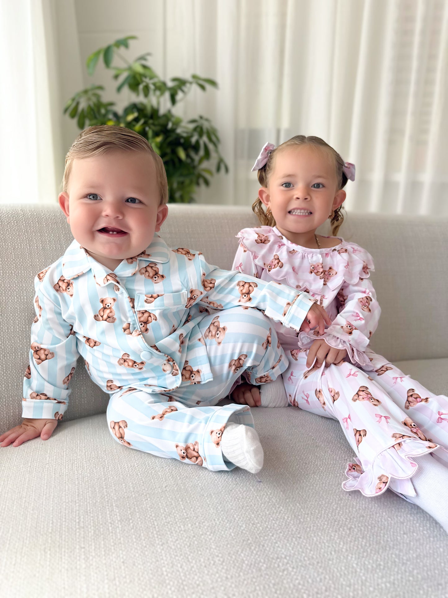 Blue teddy stripe pyjamas
