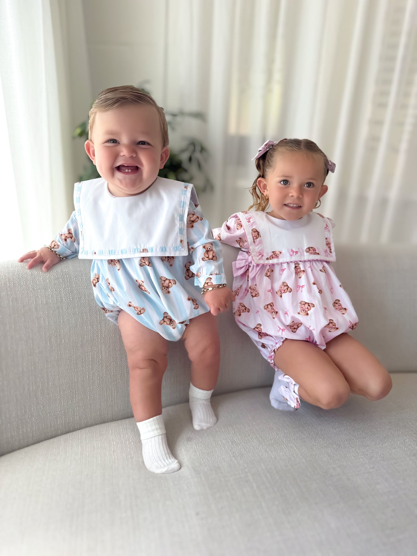 Pink teddy stripe romper