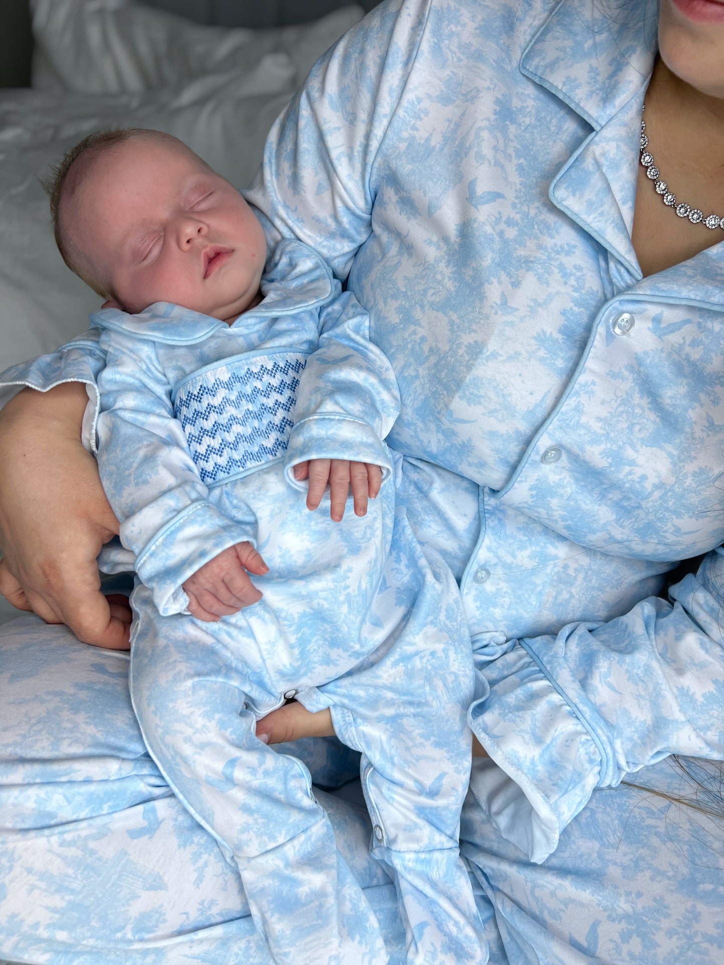 Toile smocked babygrow