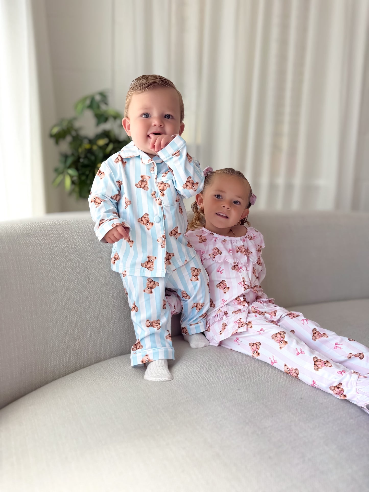Blue teddy stripe pyjamas