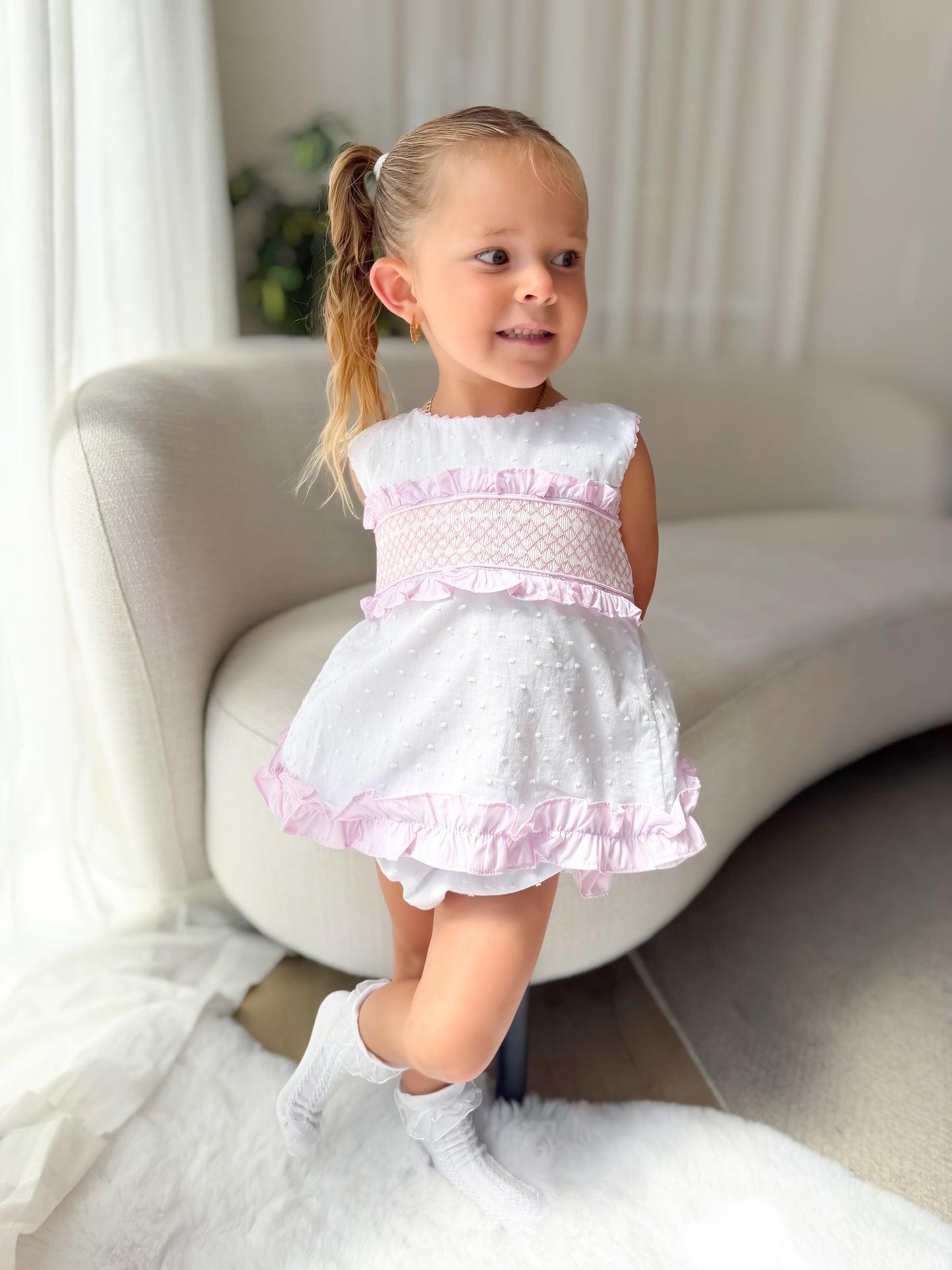 Swiss dot smocked set