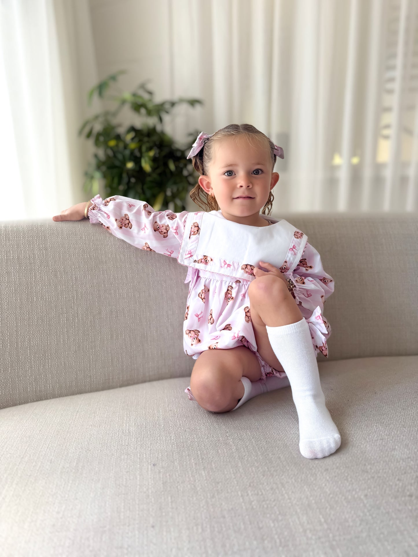 Pink teddy stripe romper