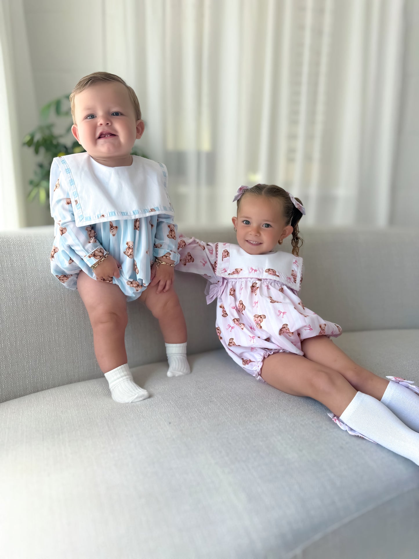 Blue teddy stripe romper