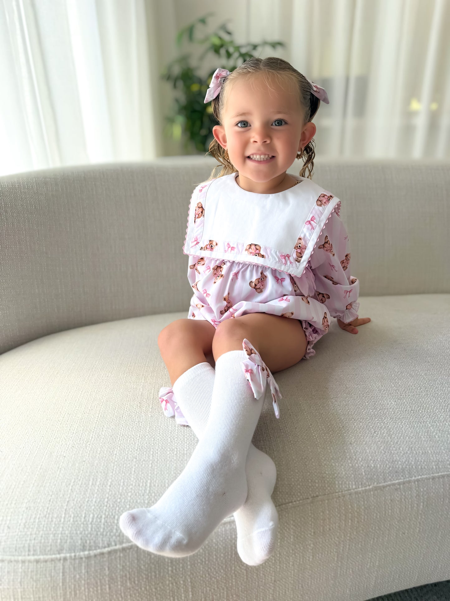 Pink teddy stripe romper