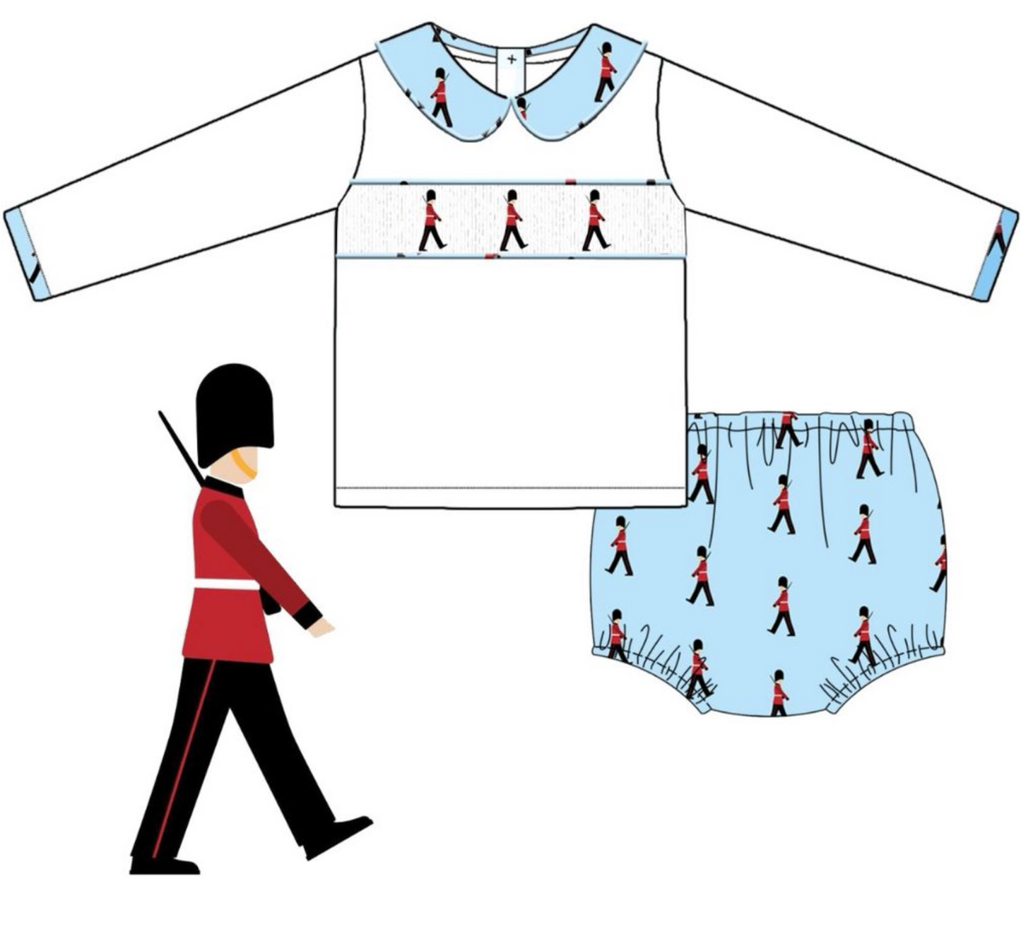 Smocked soldier jam pants outfit