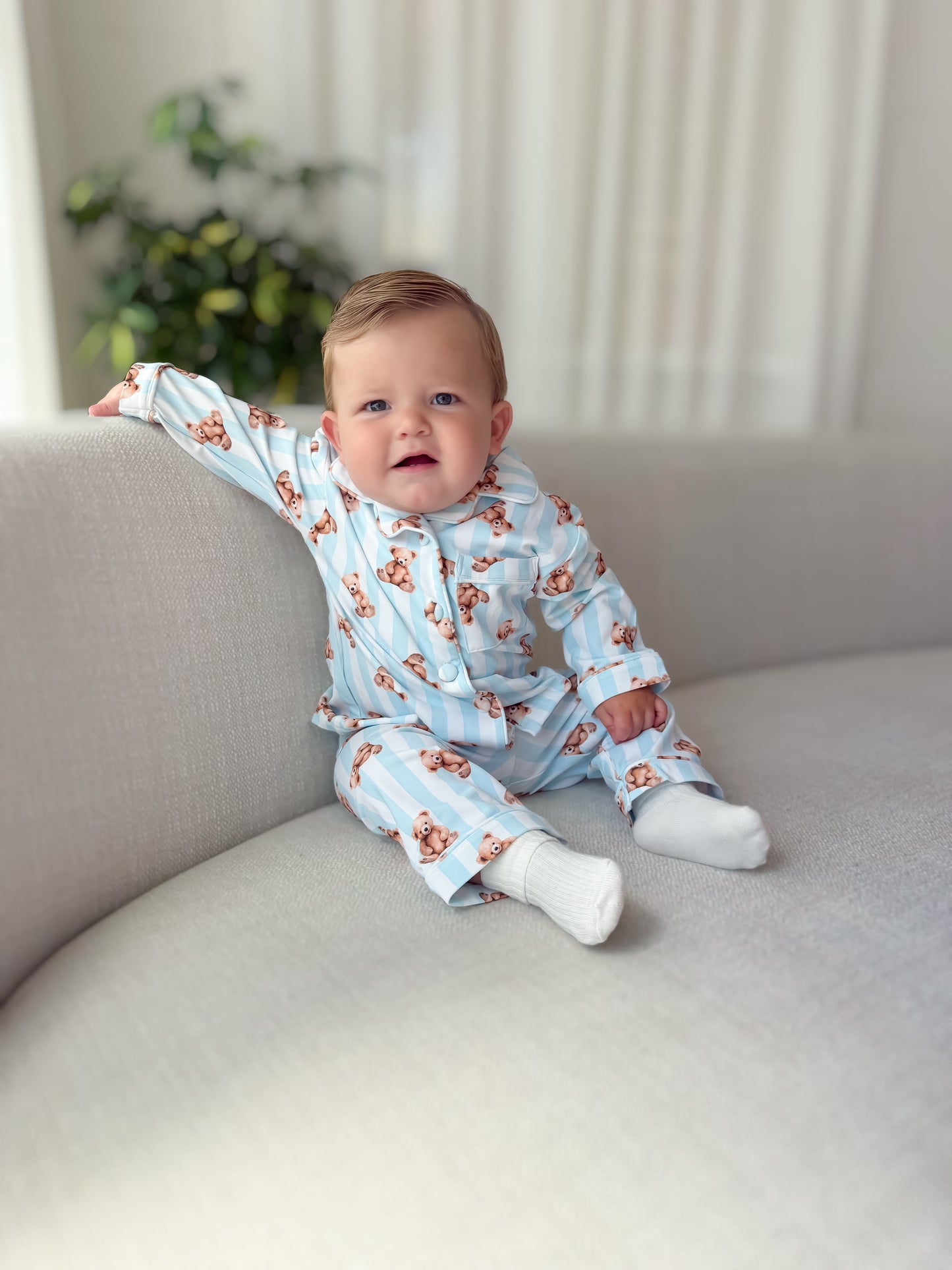 Blue teddy stripe pyjamas