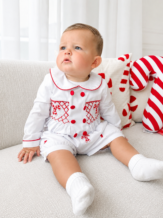 Candy cane lane boys smocked suit PRE ORDER