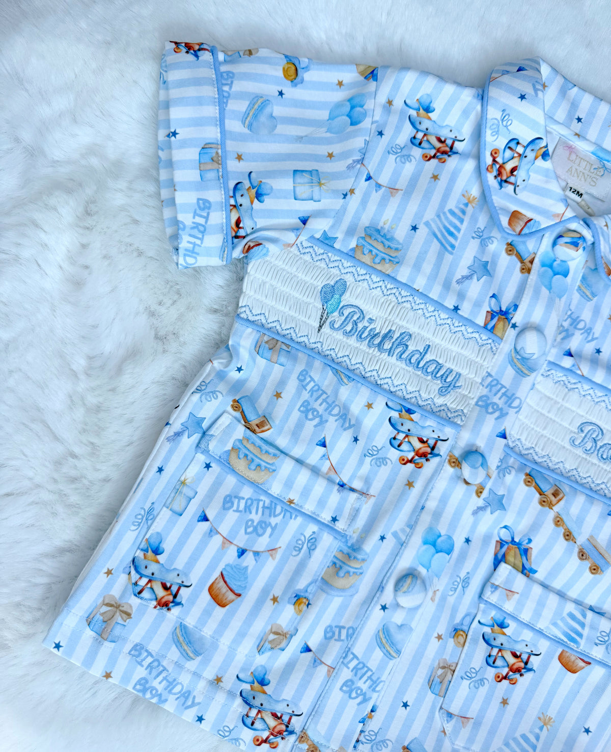Birthday boy smocked pyjamas