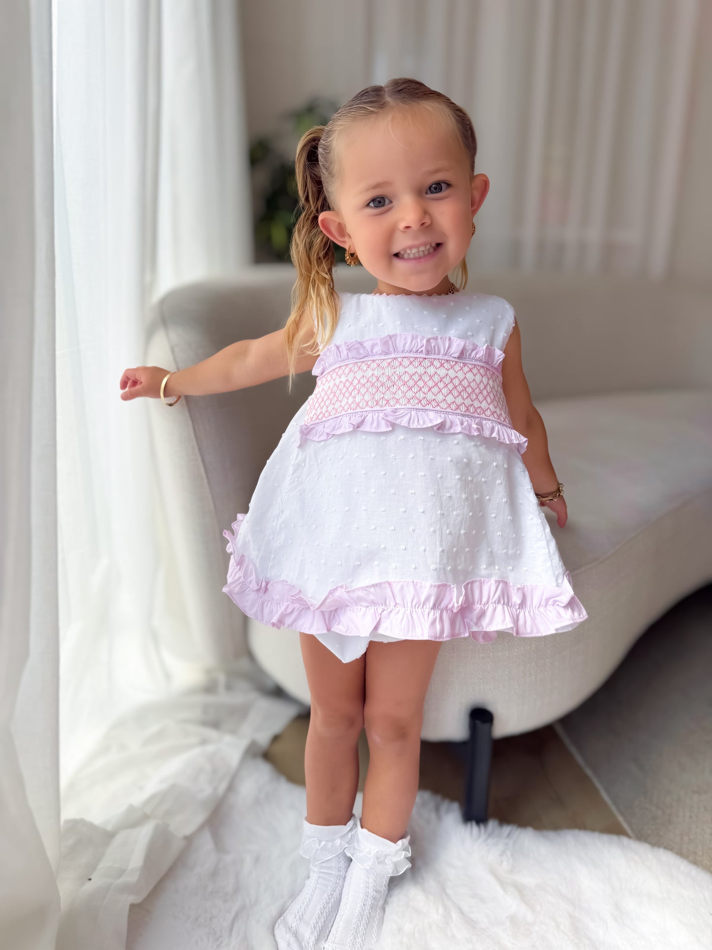 Swiss dot smocked set