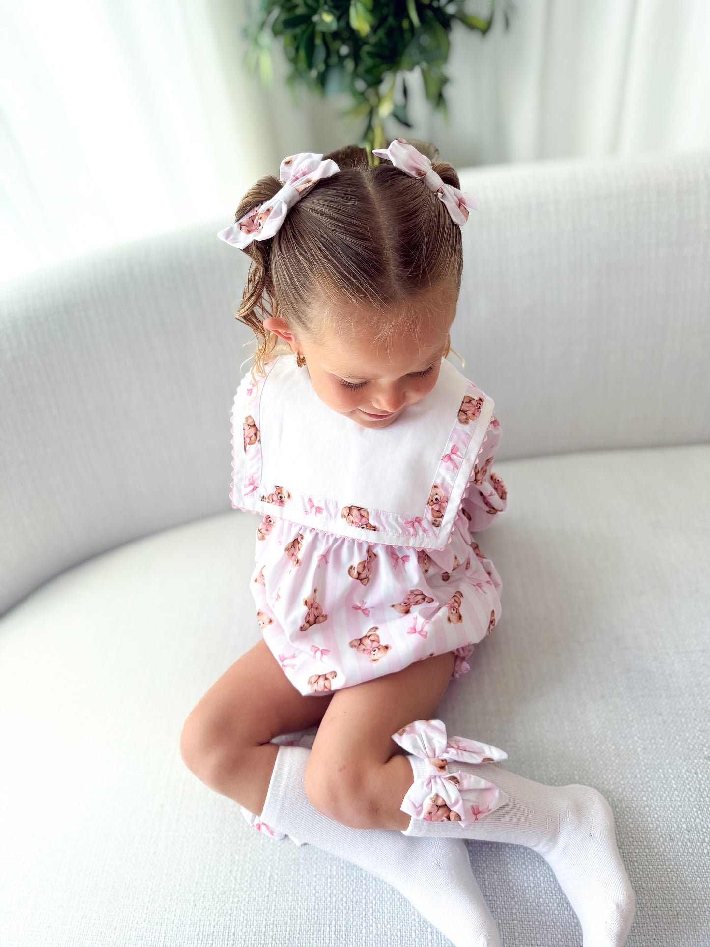 Pink teddy stripe romper