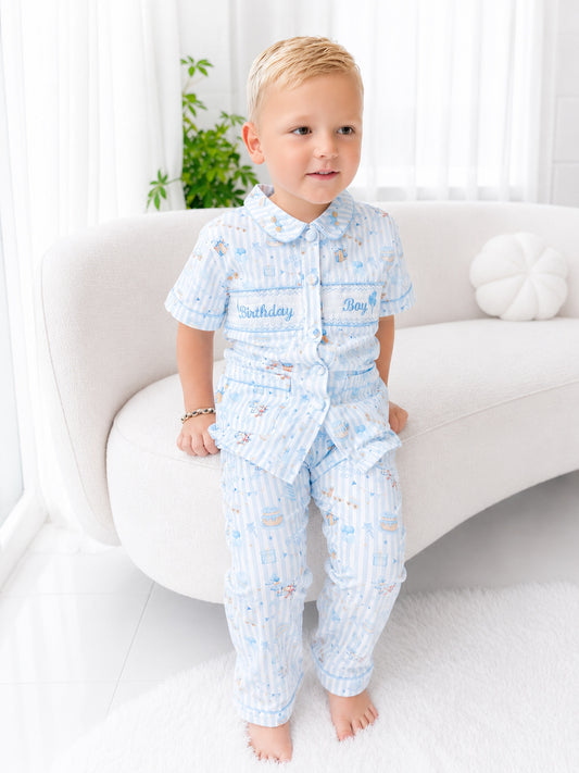 Birthday boy smocked pyjamas