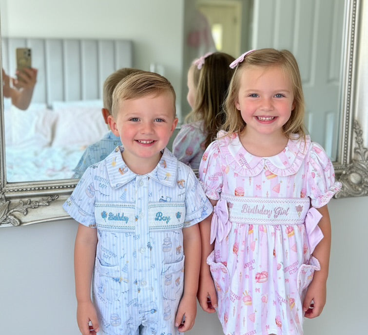 Birthday boy smocked pyjamas