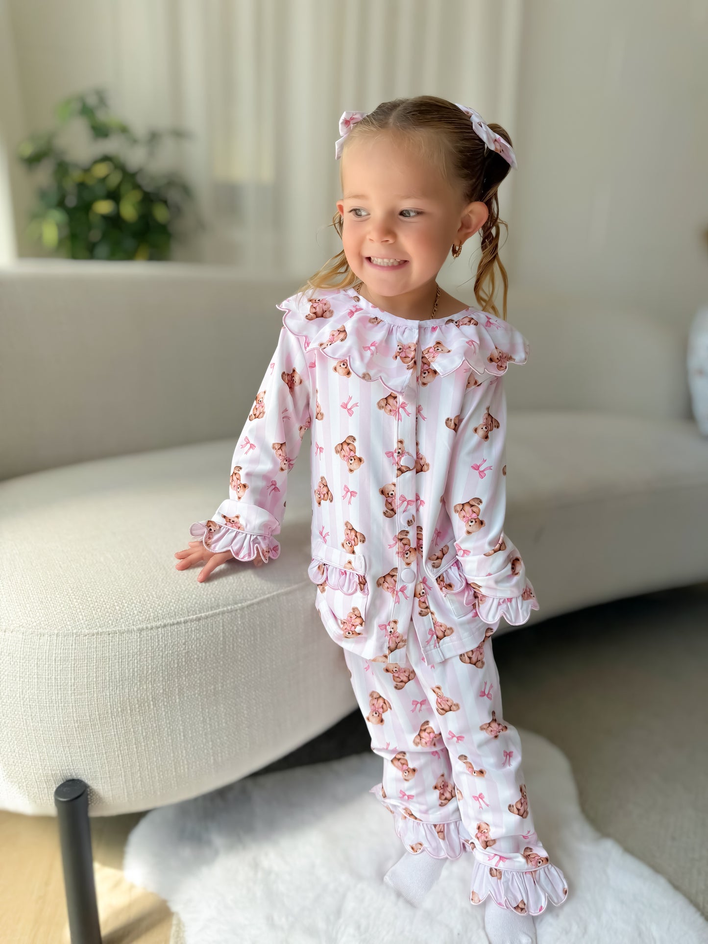 Pink teddy stripe pyjamas