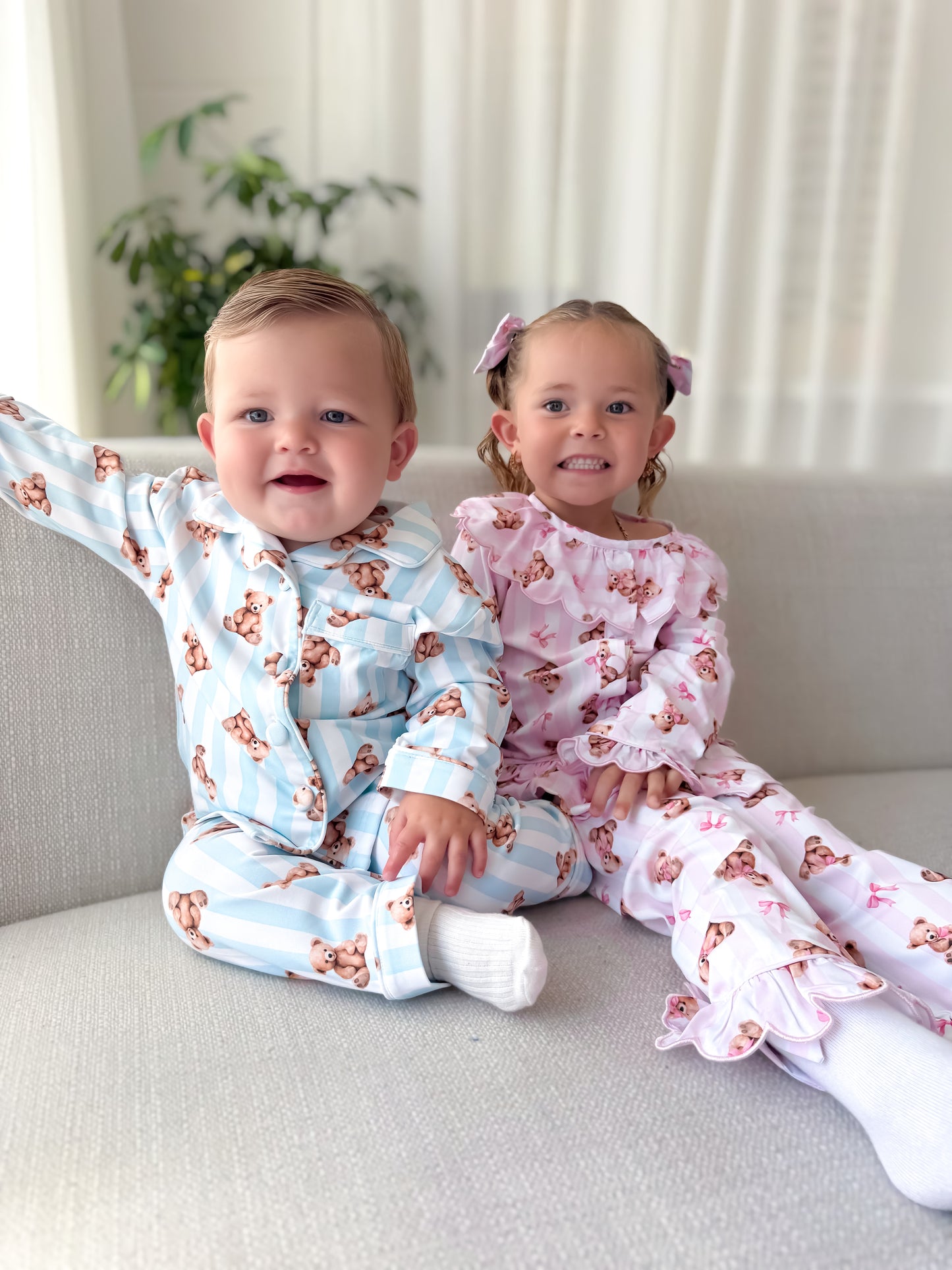 Blue teddy stripe pyjamas