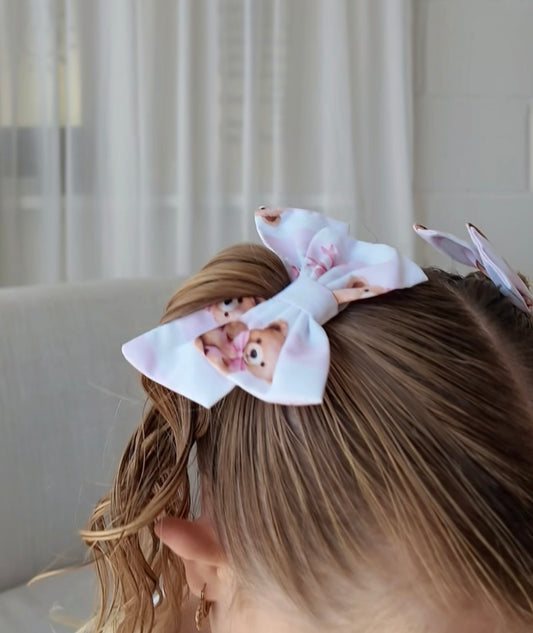 Pink teddy stripe hairbow
