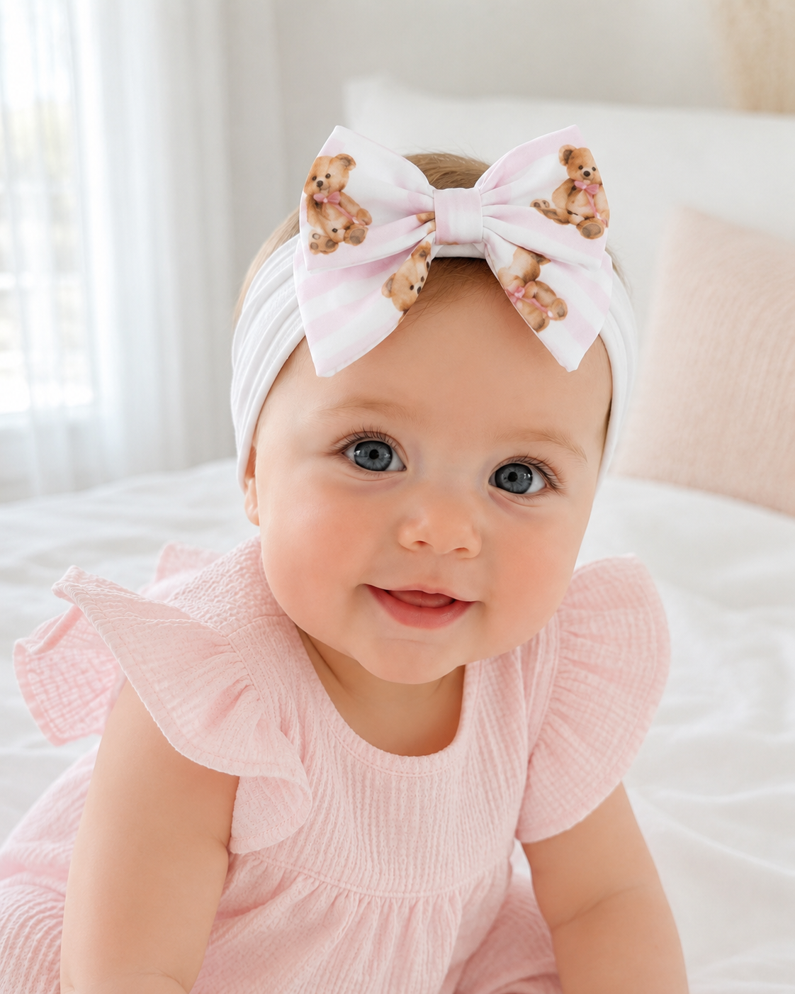 Pink teddy stripe headband