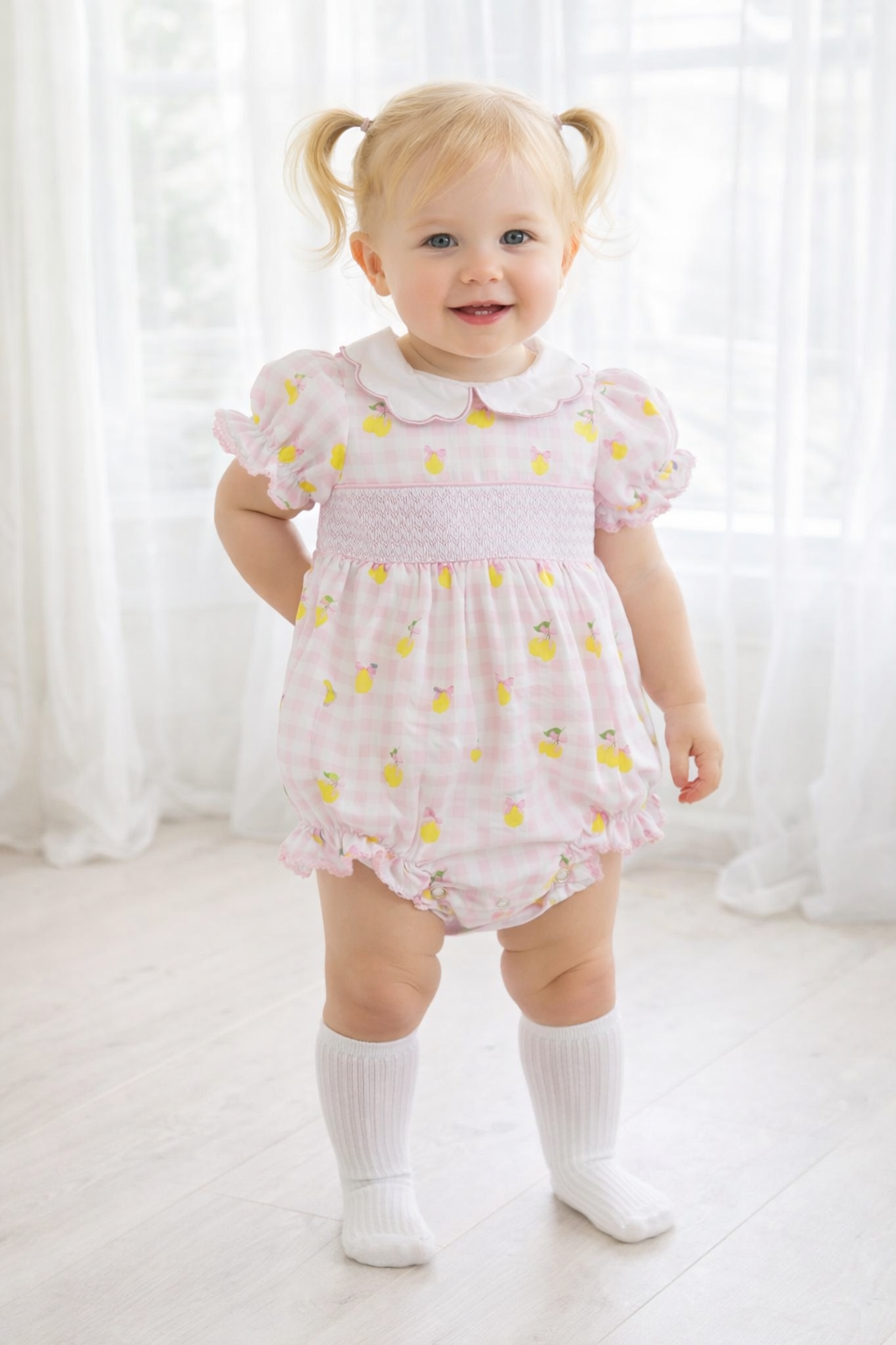 Girls Lemonbow smocked romper